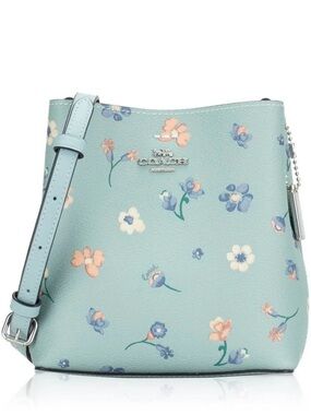 COACH Mini Floral Print Light Blue Crossbody Bag